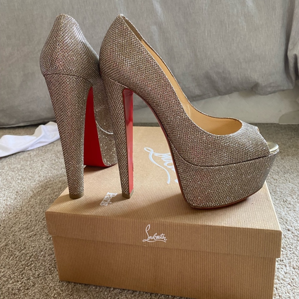 Christian Louboutin Altareva 160 glitter platform heels! 38.5 wedding/party!